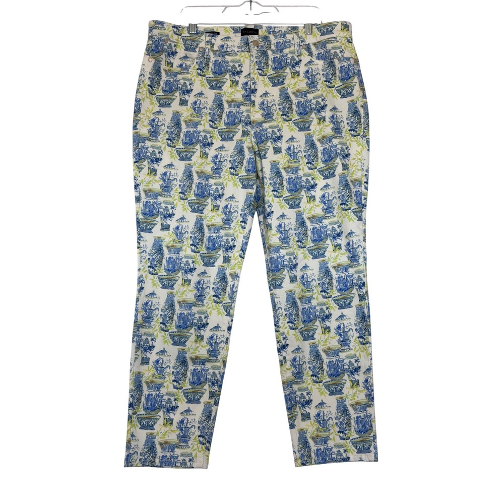 Talbots Slim Ankle Jean 18 Blue White Chinoiserie Ginger Jar Pottery Print Pants